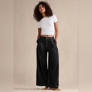 2025 Banana Republic Mid Rise Loose Pleated Ankle Jean Black Wash Sz 27